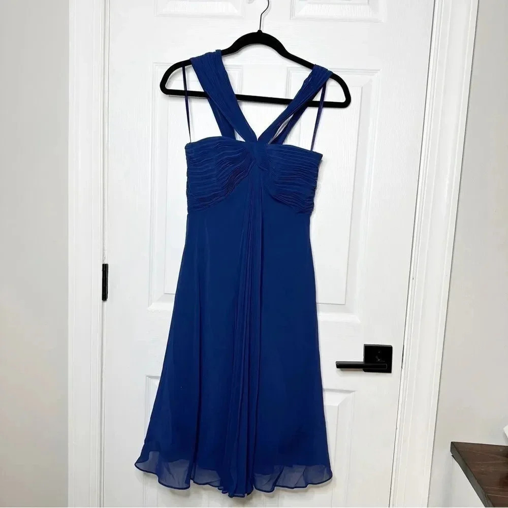 COAST Pleated Chiffon Navy Cocktail Dress Wedding Party Special Occasion US 4‎